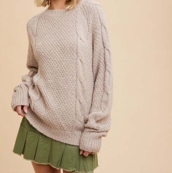 Cable Knit Oversized Pullover Sweater TAUPE - Picture 4 of 8